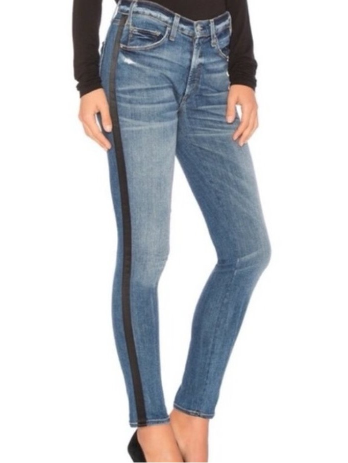 Mcguire Women’s Mid-Blue Skinny Jeans With Black Side Stripe